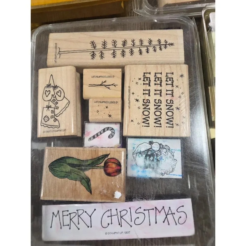 Stampin' Up Vintage Christmas Wooden Block Rubber Ink Stamps 1990s Lot of 70+